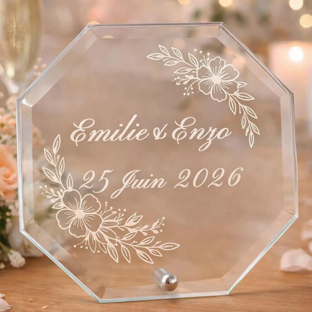 Ocadeau Cadre verre original fleurs gravé