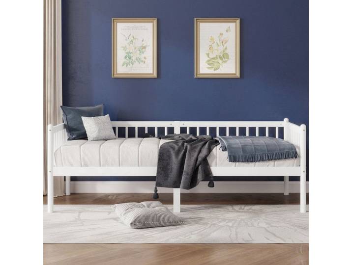 Comfyu - Lit enfant 90x200 cm Lit cododo en pin avec barrières de sécurité Lit Bébé - Blanc
