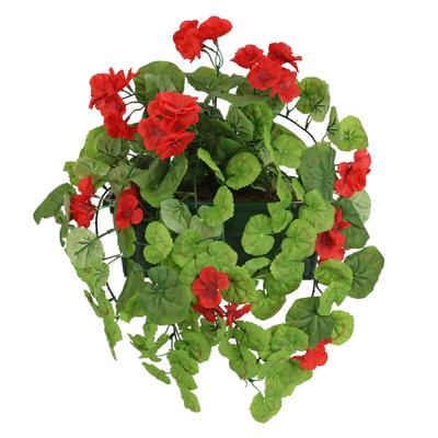 Kunstblume I.GE.A. "Kunstpflanze 'Geranie im Kasten' 38cm Balkonblume Balkonpflanze", rot, B:30cm H:38cm T:21cm, Obermaterial: 90% Polyester, 10% sonstige Fasern, Kunstpflanzen, Blütenbusch Dekopflanze Geranie Girlande hängend Pflanze künstlich