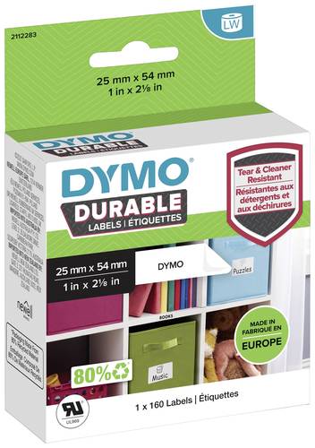 DYMO 2112283 Etiketten Rolle 54 x 25mm Polypropylen-Folie Weiß 160 St. Permanent haftend Universal-Etiketten, Adress-Etiketten