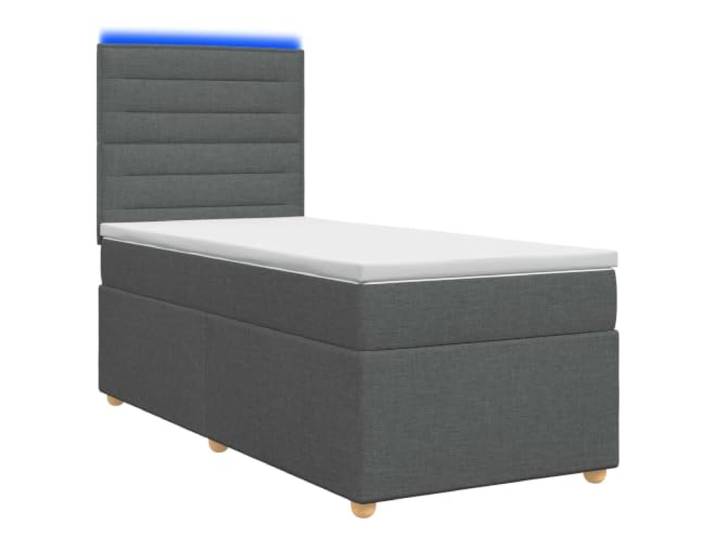 RJPLMFV Boxspringbett mit Matratze, Dunkelgrau, 100 x 200 cm, Stoff Kopf verstellbar, LED, USB, Taschenfedern, abnehmbarer Bezug, waschbar