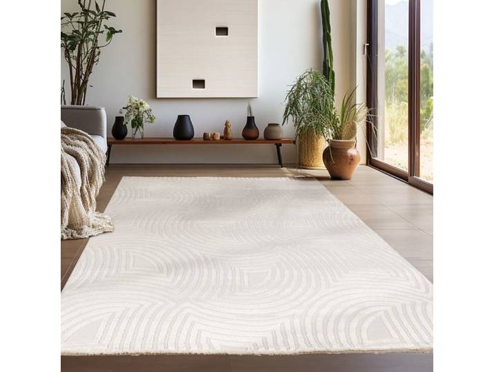 Teppium Tapis de salon bohème design 160x230 cm Blanc uni moderne à poils courts Tapis moelleux pour chambre