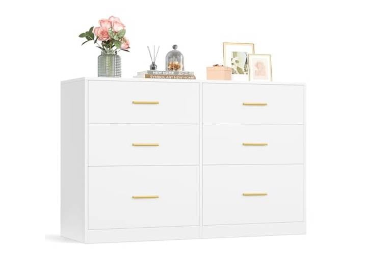 VASAGLE Kommode, modern, 6 Schubladen, 119 x 40 x 78 cm Kommodenschrank, Sideboard, Aufbewahrungsschrank, für Wohnzimmer, Schlafzimmer, Wolkenweiß, CUSTOS Kollektion LTS416WB01