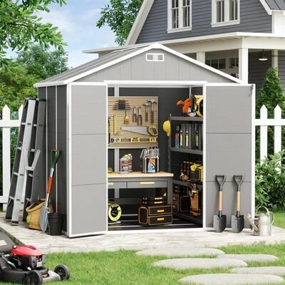 6 ft x 4 ft/6 ft x 8 ft/8 ft x 6 ft/8 ft x 10 ft All-Weather Resin Outdoor Plastic Storage Shed w/Floor, Spire Tool Shed
