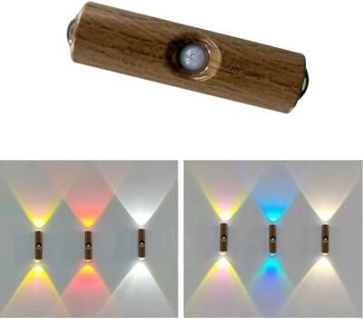 Uplift Picks Dual Cat Eye Rechargeable Motion Sensor Wall Light wooden Texture Rgb