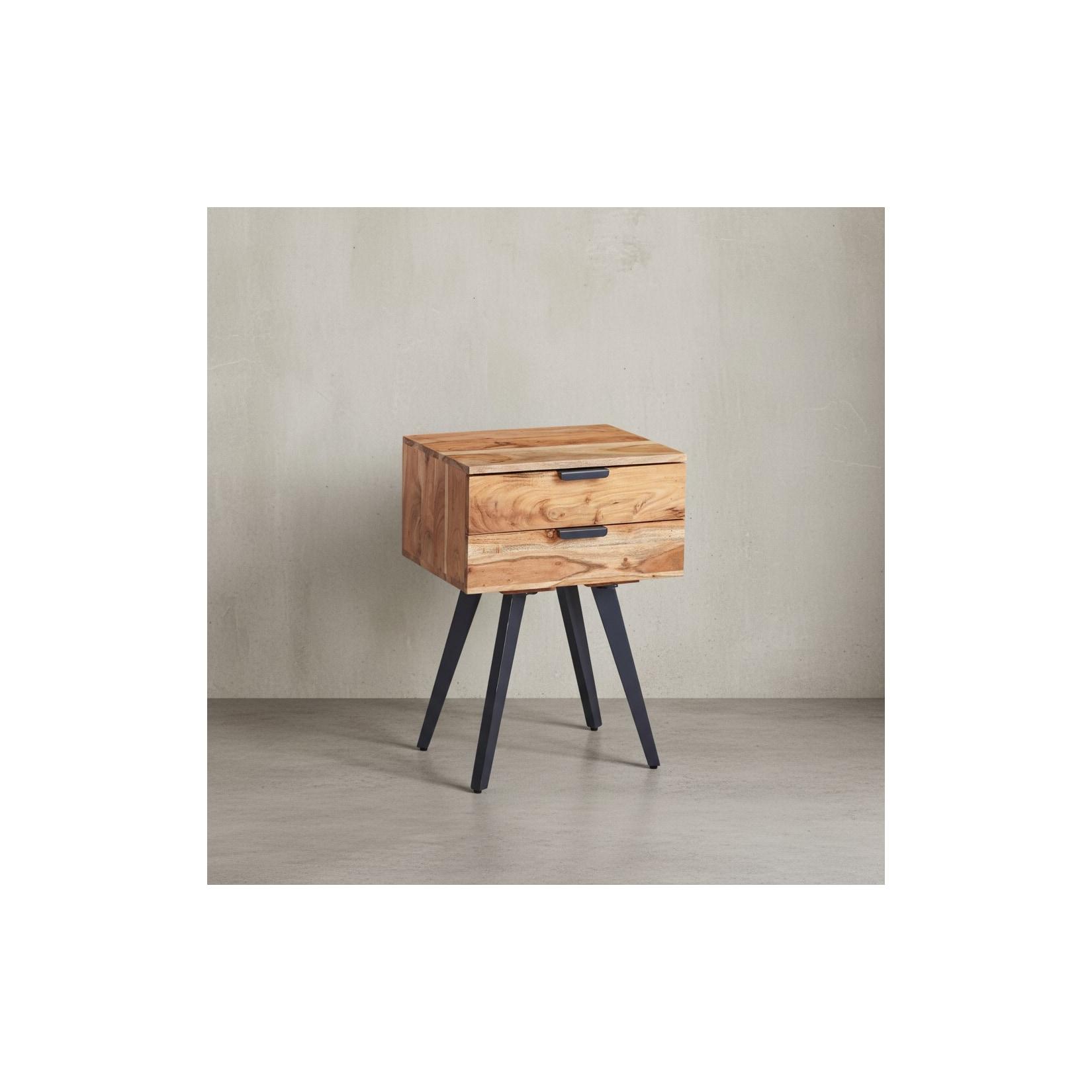 KADIMA DESIGN Industrial Nachtkonsole aus Akazien-Massivholz, Hochwertiges Handmade Unikat, Braun Grau