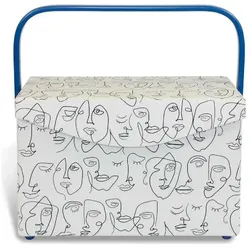 Prym Nähkorb L Faces 32x17x18,5 cm, Nähzubehör, Weiss, Schwarz, Violett, Blau