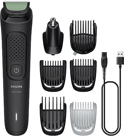 Afeitadora corporal - Philips MG3935/15 ALL IN ONE, 7, Recortadora 7 en 1, Cuerpo y Barba, Uso seco/húmedo, Autonomía 70 min., Negro