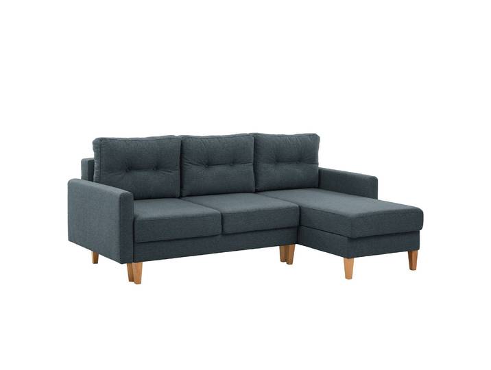 Ecksofa Koski I Blau/Blau Webstoff Ala 220 x 92 x 156cm Longchair davorstehend rechts Skandi