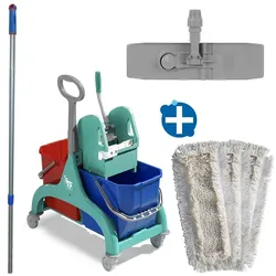 im Set TTS Profi Nr.1 40 cm Reinigungswagen Doppelfahrwagen, Klapphalter 40 cm, Telestiel und 3 x Mopp