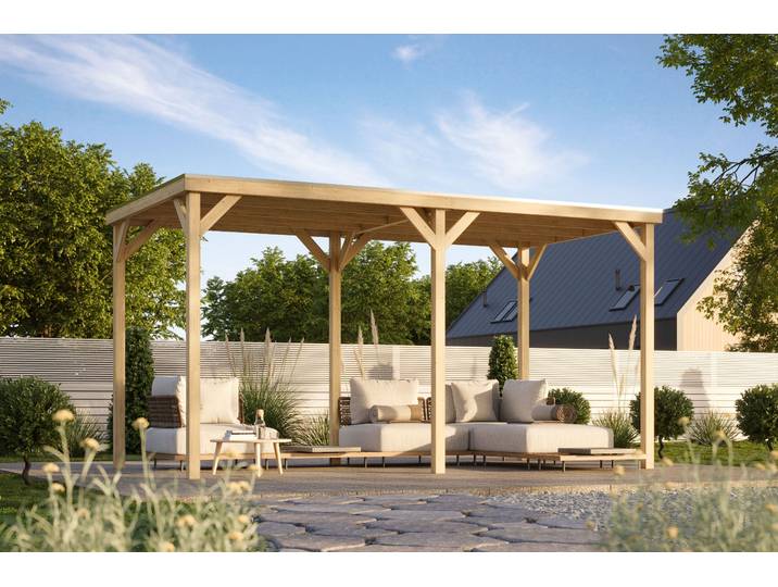 Holzpavillon KARIBU Pergola Quadratus , braun (naturbelassen), B/H/T: 231cm x 243cm x 453cm, Pavillons, Holzpavillon, verschiedene Größen