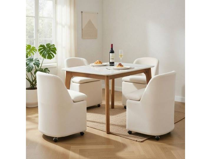 CollaHausse Lot de 2 Chaises Salle à Manger Chenille Roulettes Housse Amovible Beige