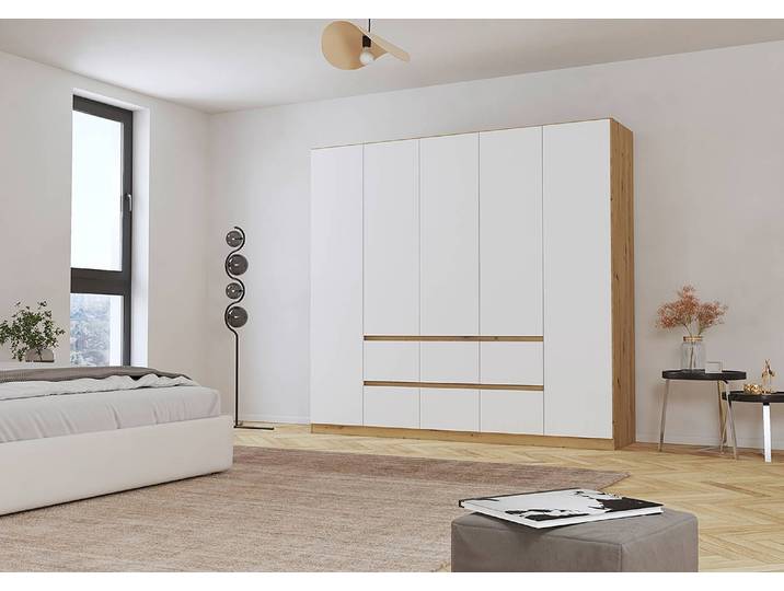 Drehtürenschrank Mainz 226cm Braun/Weiß/Alpinweiß/Eiche Artisan Dekor Basic ohne Spiegeltür/-en
