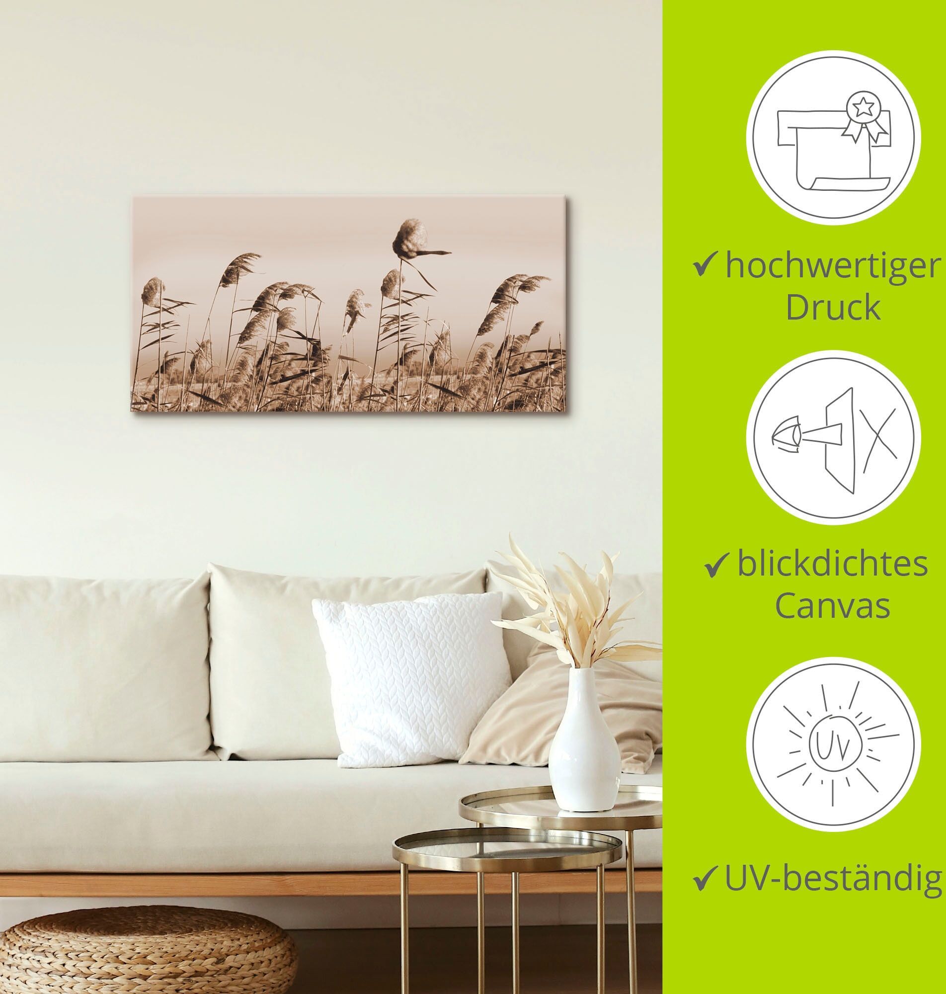 Leinwandbild ARTLAND "Gräser", beige (farbe bild(er): natur), B:60cm H:30cm, Bilder, Leinwandbild, auf Holzrahmen gespannt farbe bild(er): natur B/H/T: 60cm x 30cm, Leinwandbild Gräser, 1 Stk.