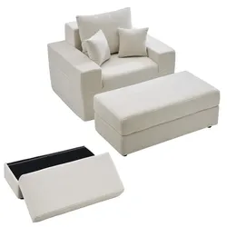 VEVOR Chaiselongue 1115 mm, Modulares Sofa für Lounge ohne Stützstreben, Übergroßer Lesesessel aus Cord mit Kissen & Armlehnen & Tiefer Sitzfläche, Loungesessel für Wohnzimmer Schlafzimmer Beige
