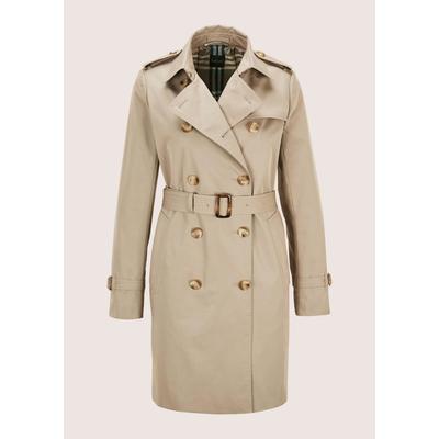 Trenchcoat MADELEINE "Kurzmantel Langarm Trenchcoat mit Bindegürtel", Damen, Gr. 44, beige (berber), Obermaterial: 60% Baumwolle CO. 40% Polyester PES., Modern, Mäntel
