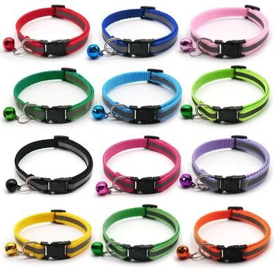 Inspire Select 2 Pack Reflective Adjustable Cat & Small Dog Collar With Bell Safety Pet Collar Set 2x Color Random Send