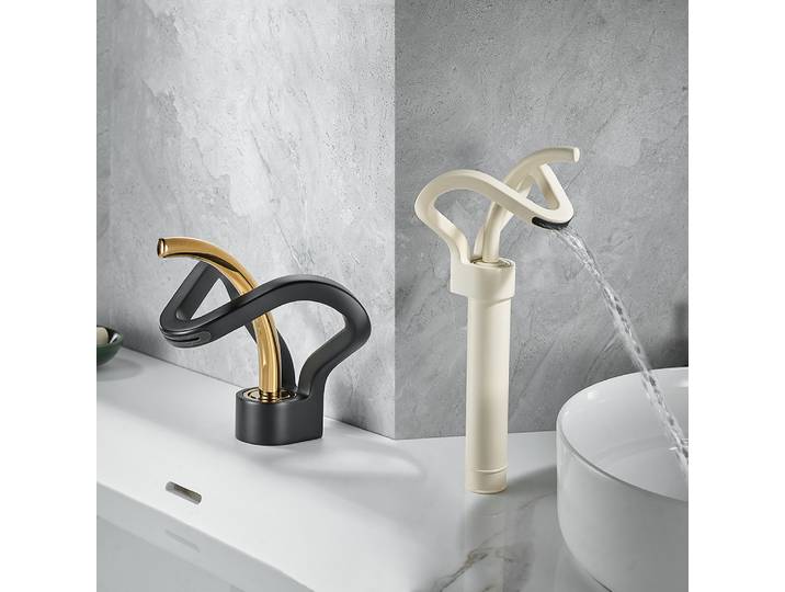 Robinet de lavabo en or noir, mitigeur d'eau de lavabo de salle de bains, robinets d'évier de lavabo cascade, robinet d'eau de lavage chaud et froid monté sur le pont Robinet d'évier moderne 5 ans de