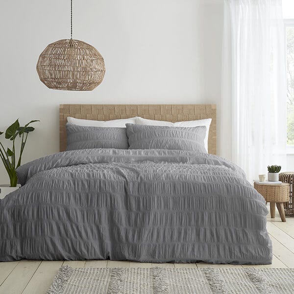 Catherine Lansfield Seersucker Duvet Set Grey