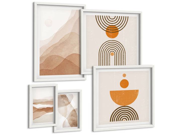 BILDER SET 5er Set - 50x50 cm & 20x30 cm & 40x60 cm Weißer Rahmen - Strukturen schattieren Minimalismus