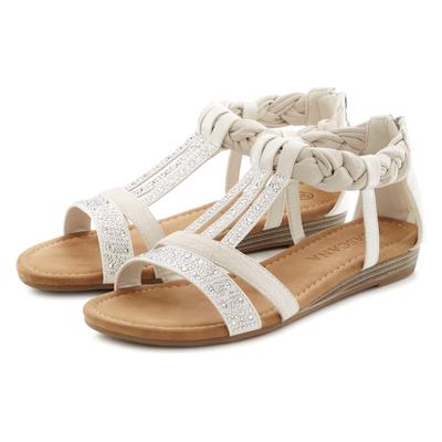 Sandale LASCANA "Sommerschuh, Sandalette", Damen, Gr. 35, Lederimitat, weiß (sanftes weiß), Obermaterial: 100% Lederimitat. Decksohle: 100% Lederimitat. Futter: 100% Lederimitat. Laufsohle: 100% Lederimitat, Glitzer, unifarben, Basic, Schuhe...