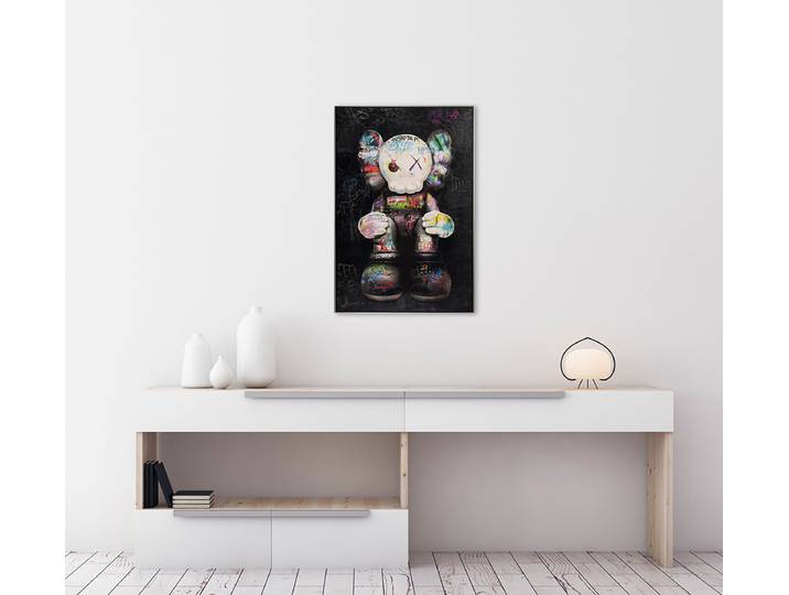 Leinwandbild Sitting Mouse Mischgewebe Schwarz/Multicolor 75 x 93 x 4cm