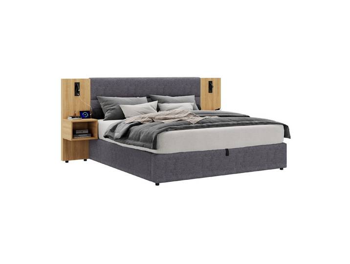 Odikalo Polsterbett Doppelbett hydraulische Breitohrbett Beleuchtung Nachttischen Stauraum