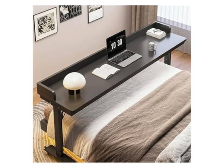 UMEXIDRA Holz-Überbetttisch Mehrfarbig 100–180 cm. Zur Verwendung über dem Bett: Arbeiten, Essen, Lesen(Black,100cm)