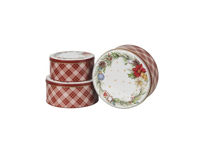Keksdose HUTSCHENREUTHER Gebäckdosen-Set 3-teilig, Metall , rot (mehrfarbig), B:24,5cm H:12,7cm, Lebensmittelaufbewahrungsbehälter, Keksdose