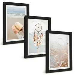 BILDER SET 3er Set - 20x30 cm Schwarzer Rahmen - Friedliche sommerliche Boho-Landschaften