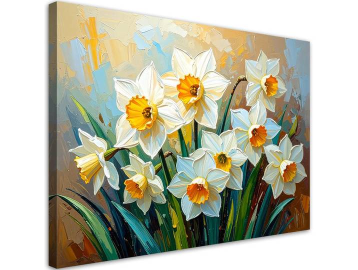 Feeby Leinwandbild Narzissen Weiße Blumen Abstraktion 90x60cm, Grün, Baum/Pflanze/Natur, Rechteckig, 90x60 cm, Bilder & Rahmen, Bilder, Leinwandbilder