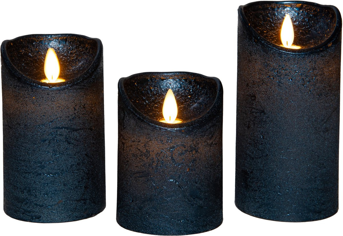Anna Collection LED stompkaarsen 3 stuks metallic blauw