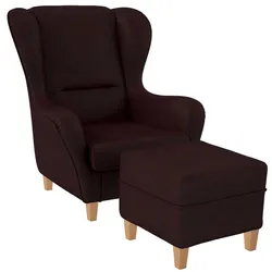 Supellex Sofia Ohrensessel mit Hocker | Design Kunstleder Milano Weinrot