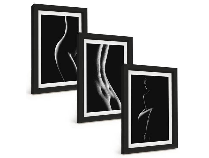 Tulup Bilder SET 3er Set - 20x30 cm Schwarzer Rahmen - Schwarz-weiße weibliche Silhouetten, Kunststoff, Rechteckig, 20x30 cm, Fotografie, Bilder & Rahmen, Bilder