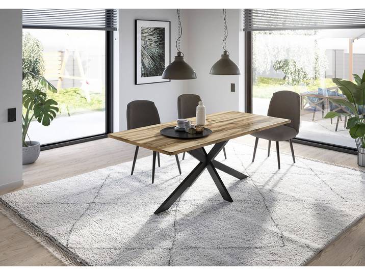 Esstisch Raghen 180 x 90cm Schwarz/Holz/Plankeneiche Dekor Sternförmig