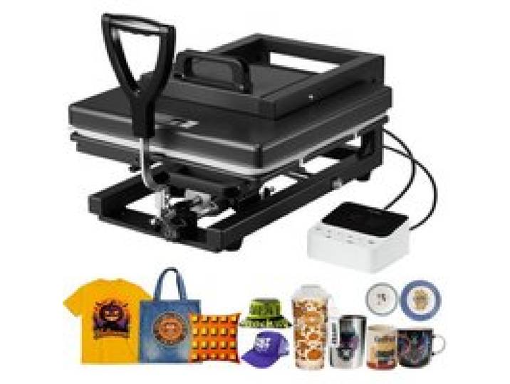 VEVOR Transferpresse 38 x 38 cm 8 in 1 Multifunktion, schnelles & gleichmäßiges Aufheizen, Heißpressmaschine Sublimationspresse Hitzepresse für T-Shirts/Tassen/Becher/Kappen/Teller, schwarz