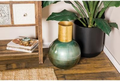 Studio 350 "Turquoise Metal Modern Vase 17"" x 11"" x 11"""