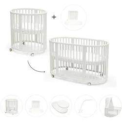 Stokke® Sleepi™ Bundle Sleepi Mini inkl. Umbausatz, 2 Matratzen und Spannbettücher, Himmelstange Himmel, weiss