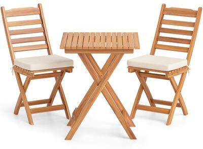 Costway Folding Chair Table Set with Soft Seat Cushions and Table-White