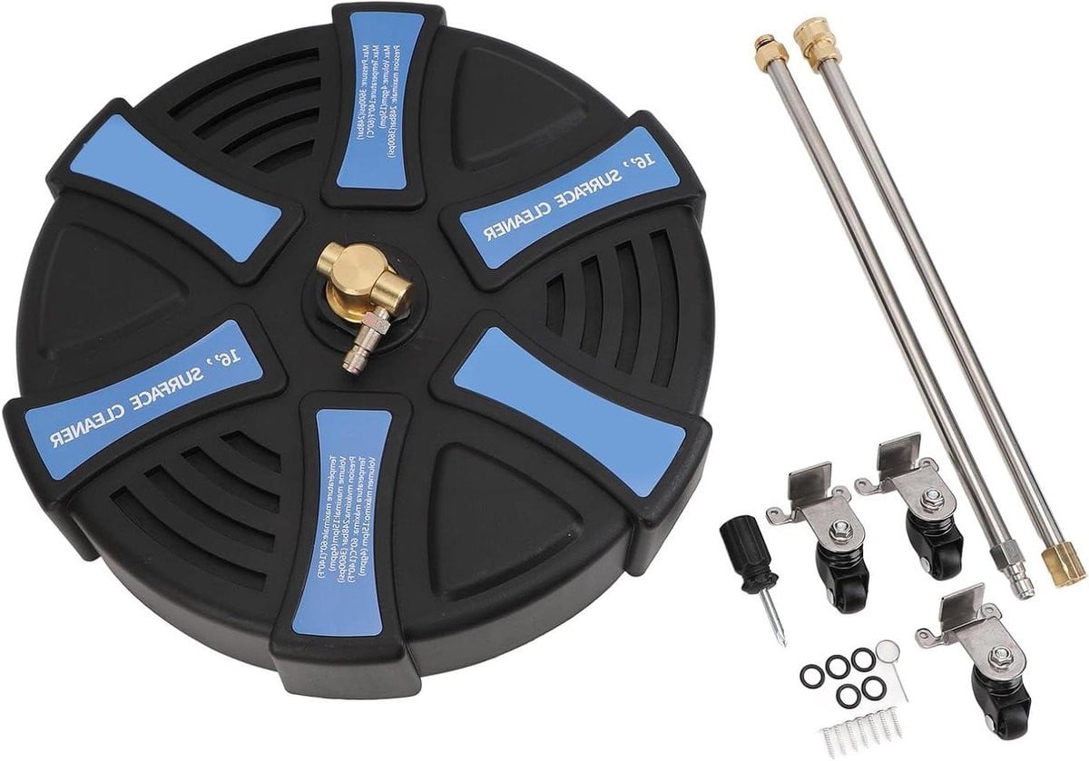 Hogedrukreiniger Opzetstuk Reinigingsdeck voor Terrassen, 16 Inch Werkbreedte, 3600 PSI, Zilver