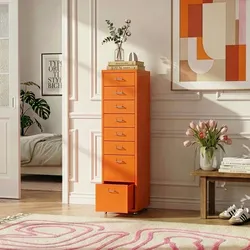 Rollcontainer Kökar mit 8 Schubladen 109x28x41 cm Orange [en.casa]