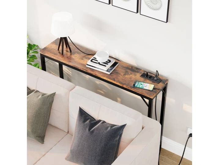 Table console étroite avec prise et port USB Table d'appoint- 100 x 23 x 80 cm