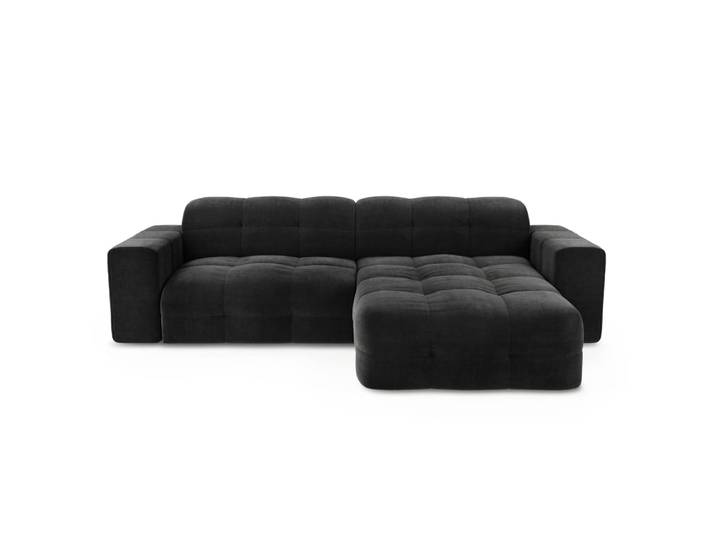 Canapé angle droit 5 places en velours anthracite foncé