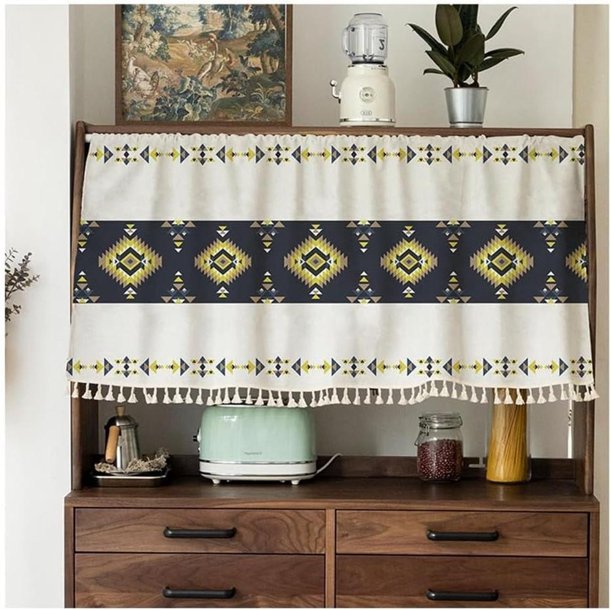 Kort etnisch vitrage bistrogordijn voor de keuken - Transparant - 143 x 45 cm