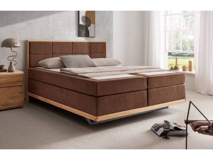 Boxspringbett ohneTopper 'David' 200x200cm Eiche Stoff braun
