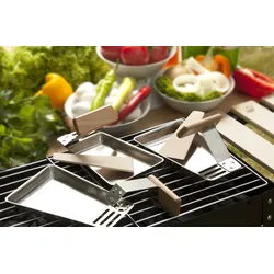 2er Grillpfännchen RACLETTE - Grillpfannen mit abnehmbarem Griff und Spatel