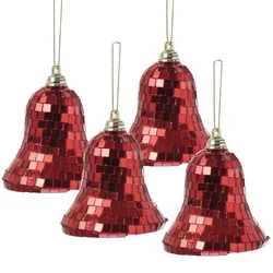 MARELIDA Weihnachtsbaumschmuck Glocken im Discokugel Look H: 8cm rot 4er Set