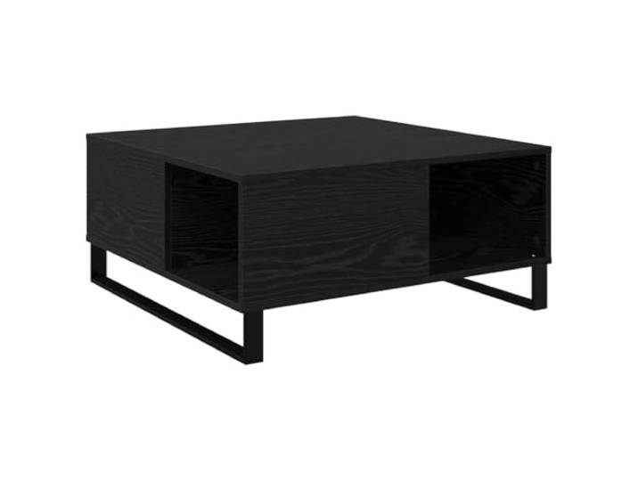 Couchtisch Schwarz Eiche 80 x 80 x 36,5 cm Engineering Holz Modernes Design, Stahlbeine, leicht zu reinigen, kratzfest, Wohnzimmer, kleine Wohnung