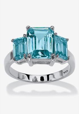 Sterling Silver 3 Square Simulated Birthstone Ring by PalmBeach Jewelry in December (Size 8)