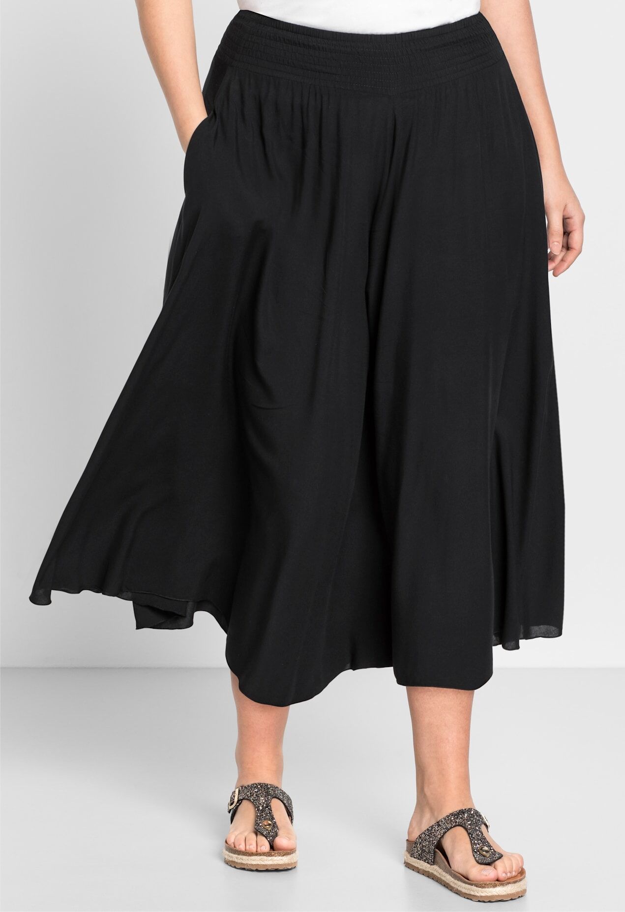 Schlupfhose SHEEGO, Damen, Gr. 50, Normalgrössen, schwarz, 100% Viskose, unifarben, Hosen Schlupfhose schwarz 50, Normalgrössen
